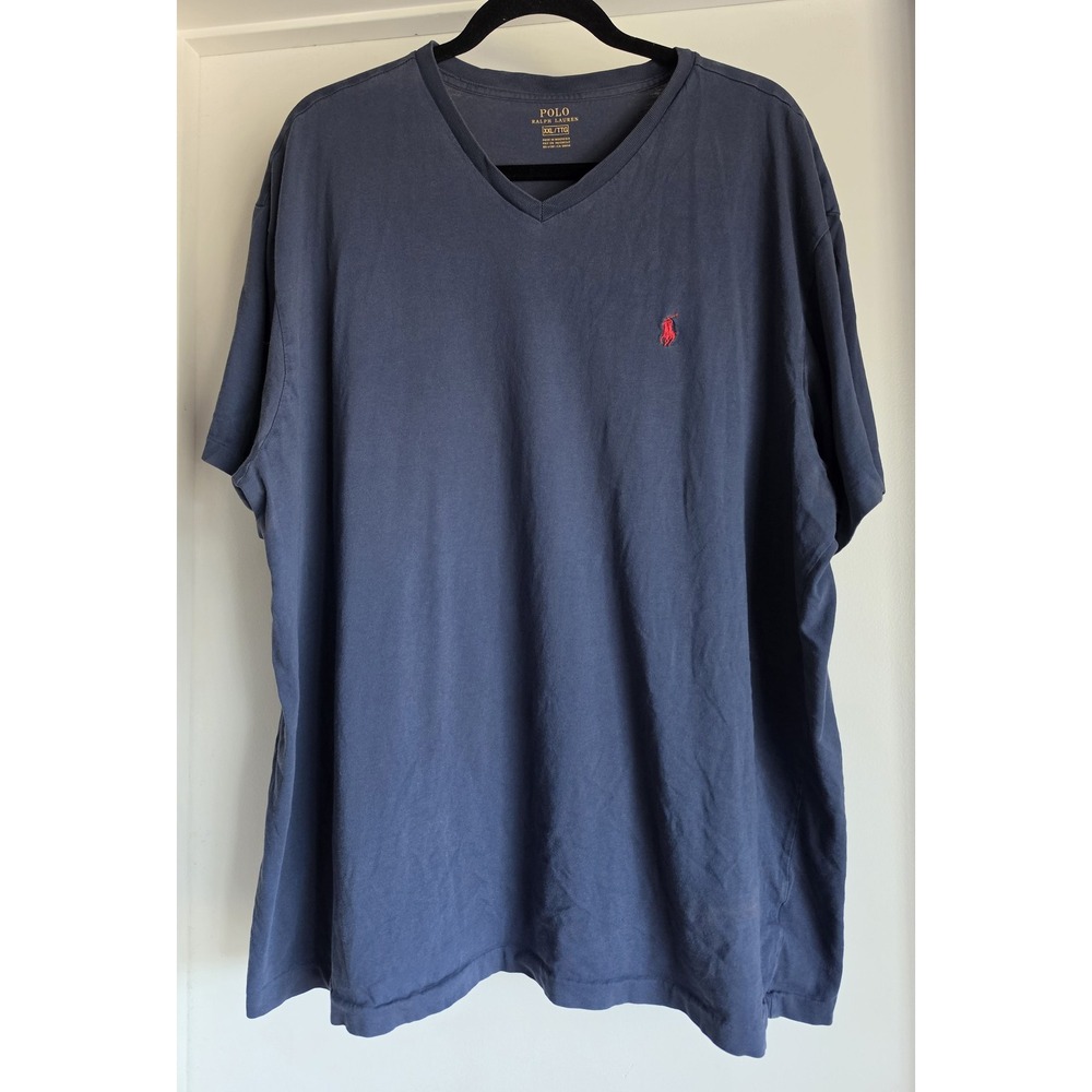 Polo Ralph Lauren T-Shirt XXL Navy Blue V-Neck Cotton Short Sleeve Tee Casual